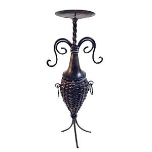 Vintage Shabby Chic Farmhouse Metal & Wicker Candle Holder
